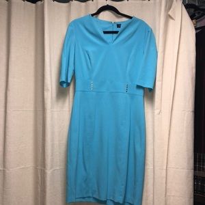 Blue Tahari work dress with gold button details